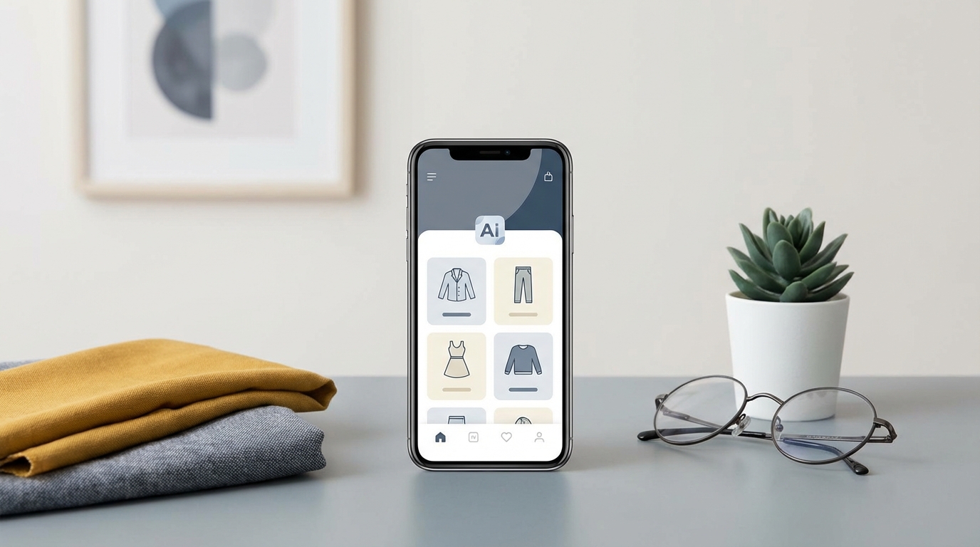 Woman using a style me app to pick an outfit on her phone